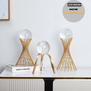 Nordic Crystal Ball Sculpture Set with Gold Spiral and Tripod Iron Stands — Modern Light Luxury Decor